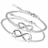 Flongo Unendlichkeit Armband EIN Paar Verstellbar Freundschaftsarmband Partner Armband Edelstahl Armbänder Fußkettchen bedeuten endlose Freundschaft Silber BFF Armbänder Damen