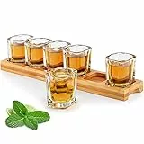 Schnapsgläser-Set 6cl Halter und Schnapsglasbecher 60ml Set mit 6 Getränke-Servierbrett-Organizern mit durchsichtigem Glas Gläser für Likör-Shots Whisky Brandy Wodka Rum Zuhause Party Bar Geschenk
