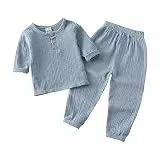 Baby Kleidung Musselin Set Jungen Mädchen Outfit Musselin T-Shirt Top + Hose Kinder Bekleidungssets Weiche Einfarbige Babykleidung Sommer Neugeborene Langarm Babyset Baby Klamotten Sommerkleidung 01