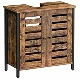 VASAGLE Waschbeckenunterschrank, Badezimmerschrank, Aufbewahrungsschrank, 30 x 60 x 60 cm, mit 2 Lamellentüren, verstellbare Regalebene, mit Griffen, vintagebraun-schwarz BBC902B01