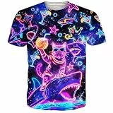 ALISISTER Tshirt für Herren Damen 3D Tshirts Neon Katze Drucken T-Shirts Cool Streetstyle Shirt Herren L