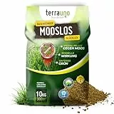 TerraUno Rasendünger Frühjahr Mooslos Glücklich, Moosfrei in 3 Tagen, 10 kg für 300 m², Eisendünger gegen Moos, extrafeines Granulat, Sommer & Frühjahrsdünger Rasen, Dünger für den Streuwagen