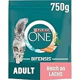 PURINA ONE BIFENSIS Adult Katzenfutter trocken, reich an Lachs, 6er Pack (6 x 750g)