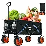 NGTeco Bollerwagen Faltbar Handwagen, 275lbs Weight Capacity Collapsible Folding Wagon Cart with Brake, Beach Wheels, Heavy Duty Foldable Outdoor Utility Garden Cart