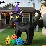 Wothfav 180CM Black Katze Halloween Aufblasbare Dekoration – Aufblasbare Zaubererkatze Gartendeko mit integrierten LED Leuchten – Blow Up Halloween Decoration Outdoor für Rasen Garten Party