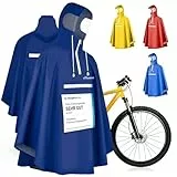 Regenponcho Fahrrad extra wasserdicht und robust - TEST SEHR GUT - Premium Regencape Fahrrad mit Reflektoren, Sichtfenster - Regenbekleidung als Regenponcho Herren und Damen- Regenjacke Dunkelblau XL