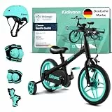 Kidiyana 3-in-1 Laufrad Set ab 2 Jahren mit Hartschale Kinderhelm, Protektoren Set - Knieschoner, Ellenbogenschoner & Handgelenkschoner - 12 Zoll Kinderfahrrad mit abnehmbaren Pedalen & Stützrädern
