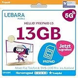 LEBARA Prepaid SIM-Karte mit Hello! 13 Prepaid Tarif ohne Vertrag | Allnet Flat Telefonie & SMS, 13 GB Datenvolumen inkl. 5G und 100 Frei-Min. ins Ausland