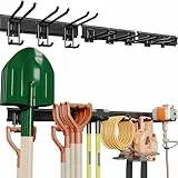 BONTEC Wandmontierter Werkzeughalter, 294kg Tragfähigkeit, 3 Rail Panels, Verstellbare Garage Wandregale mit 8 Haken, Gartenwerkzeug Aufbewahrung, Werkstatt Organizer,Stabil und Rostbeständig,Schwarz
