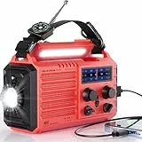 Mesqool AM/FM/SW Solar Wetter Radio, SOS-Alarm NotfallRadio, 5000mAh Akku mit Typ C, LED Taschenlampe, Lesen Lampe, Kompass, Tragbar Kurbelradio Dynamo mit Weltempfänger für Outdoor, Wandern, Haushalt