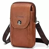 VIIGER Vertikale Leder-Handytasche, Gürteltasche, Umhängetasche, für Herren, börse, Mini-Handytasche, kompatibel mit iPhone 12 Pro Max 8 Plus, Braun