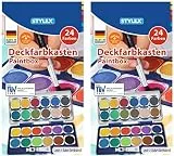 Stylex 28179 - Deckfarbkasten mit 24 Wassermalfarben und Einer Tube Deckweiß, Abnehmbarer Deckel mit 6 integrierten Feldern zum Mischen, ohne Pinsel (2)