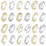 24-teiliges Set mit Zehenringen aus 925er Sterlingsilber für Damen, offene, verstellbare Bänder, zehenring, Fußschmuck für den Sommerstrand für Damen und Mädchen, Schmuckset (Gold und Silber).