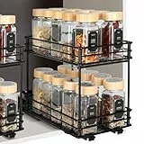 VINATO Ausziehbares Gewürzregal mit 2 Ebenen – Küchenorganizer mit Rollenschienen, Gewürzständer für Schrank, Spice Rack ohne Bohren (26x15x21,8 cm)
