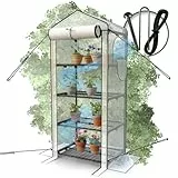 Heimfleiss® Foliengewächshaus mit 4 Ebenen (inkl. Bodenanker) | Garten Gewächshaus klein | Pflanzenzelt Sturm- & Winterfest | Anzuchthaus aus Folie & Metallgestell | Anzuchtregal Greenhouse stabil