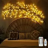 Gresonic 230cm 144 LED Lichterkette Willow Vine,LED Baum Wanddeko Wohnzimmer,Willow Vine mit Fernbedienung, 8 Modi, USB-Betriebene Timer, Künstliche Lichterzweige Schlafzimmer Deko