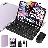 JUEDUR Neueste Android 14 Tablet 10 Zoll, 20GB RAM+128GB ROM(1TB TF), 5G+2.4G WiFi 6, Octa-Core 1.8 GHz, Widevine L1, 1280 * 800, 6000mAh, 5MP+8MP, BT5.0, Mit Tastatur und Maus - Veilchen