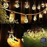 Geemoo Solar Lichterkette Aussen Mit 16 Glühbirnen, 6.4M Solar Lichterkette Außen Wetterfest Warmweiß, Vintage Solarlichterketten mit Hanfseil Outdoor Deko für Garten, Party, Balkon, Hof, Hochzeit