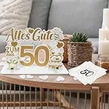 WEDNOK 50. Geburtstag Geschenkbox aus Holz & 40 Schwarz Gold Servietten, Geldgeschenk Deko Set, Jubiläum Feier-Dekorationen (Varianten 1)