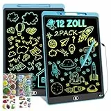 2 Pack Bunte LCD Schreibtafel für Kinder, 12 Zoll Mal Tablet Wiederverwendbarer Zeichentafel mit Sperr-& Lösch Tasten, Spielzeug & Geschenke für Jungen Mädchen zu Reisen, Hause, Schule - Blau