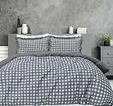 Sleepdown Bettwäsche-Set mit Rüschenkanten, weich, pflegeleicht, 260 x 220 cm, Gingham-Karo, Grau, Super King, 5056242891581