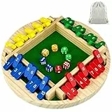 Shut The Box Spiel 4-Spieler, Holz Brettspiel Holz Mathematik Traditional Pub Board Würfelspiel Reisen Family Brettspiele Urlaub unterhaltsames Mathespiele für Kinder und Erwachsene[Runde, Mehrfarbig]