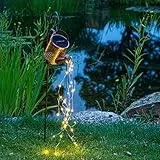Haushalt International LED Solar Deko Gießkanne mit Lichterkette 36 LEDs Gartenlampe 80 cm hoch Wasserfall Gartenbeleuchtung Garten Dekoration Wegeleuchten Solarlaterne für Außen, Braun