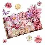 Joyblossom 35 Stück Rosa Kunstblumen zum Basteln, 3-10.5cm Seidenblumen Klein, Künstliche Blütenköpfe, Kunstblumen Frühling, für DIY Basteln Scrapbooking Hochzeit Brautstrauß Home Handwerk Deko, Rosa