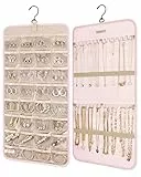bagsmart Schmuck-Organizer zum Aufhängen, Aufbewahrungsrolle mit Aufhänger, Metallhaken, Doppelseitiger Schmuckhalter für Ohrringe, Halsketten, Ringe an Schrank, Wand, Tür, 1 Stück, groß, Rosa
