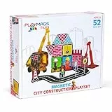 Playmags 52-Teiliges Stadtbau-Magnetfliesen-Set, Bausteine Mit Kran & Straßenstücken, Pädagogisches STEM-Spielzeug Für Jungen Und Mädchen Ab 3 Jahren
