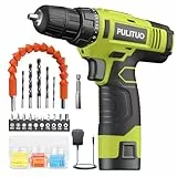 PULITUO 12V Akku-Bohrmaschine ，Leistungsstarke Bohrer-Sets mit Li-Ion Akku, 21+1 Drehmomenteinstellung,3/8' Zoll Keyless Chuck,elektrische Bohrmaschine,Variabler Drehzahlschalter,LED Licht.
