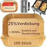Extra Starkes Backpapier für Ninja Heißluftfritteuse (20x14cm Rechteckig, BPA-frei) Kompatibel mit AF300EU/AF400EU/SL400EU & Doppelkammer Dual Zone Airfryer - 100 Stück Baking Paper