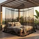 Hillylolly Moskitonetz Outdoor für Doppelbetten/Einzelbett, Fliegennetz Bett, Insektenschutz Netz Outdoor, Moskitonetz Rechteckig für Camping, Garten, Grill (Schwarz-1 Tür, 2x2.2x2.4m)