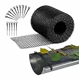 Relaxdays Dachrinnen Laubschutz, 6 m lang, 15 cm breit, mit 15 Clips, wetterfest, Kunststoff, Dachrinnenschutz, schwarz
