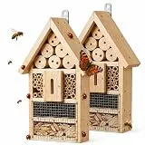 Relaxdays Insektenhotel, Bausatz, 2er Set, Holz, HBT: 30,5 x 17,5 x 6 cm, Insektenhaus zum Aufhängen, Bienenhaus, Natur