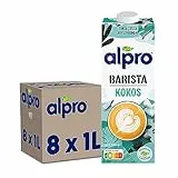 Alpro Barista Kokos – Zum Aufschäumen – 100 Prozent pflanzlich, vegan und milchfrei – Von Natur aus laktosefrei – Reich an Calcium und Vitaminen – 8 x 1 L