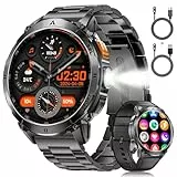 LIGE Militär Smartwatch Herren mit LED-Licht,1,62' HD Smartwatch mit Telefonfunktion,Fitnessuhr,Uhr mit 110+ Sportmodi,Herz-/Schlaftracking, sportuhr für iOS/Android, Matt Schwarz
