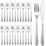 Herogo Steakbesteck Set, 24-teilig Edelstahl Tafelmesser und Tafelgabeln für 12 Personen, Silber Pizzabesteck Set mit 12 Messer und 12 Gabel, Rostfrei Besteck Set, Spülmaschinenfest