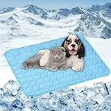 LONGCAO Kühlmatte Hund, Kuhlmatte 62 x 50 cm rutschfeste Schlafbett Waschbar Atmungsaktiv 6 Größen Kühlmatte Hund, Kühlmittel Matte für Drinnen, Draußen Und Auto, Blau