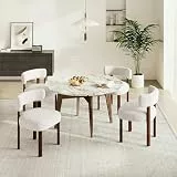 COLAMY Mid-Century Modern Design Sherpa Esszimmerstühle 4er Set, Vintage Landhaus-Stil Bouclé Küchenstühle mit offener geschwungener Rückenlehne für Esszimmer, Restaurant, Beige
