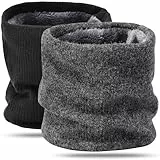 BARFULKER Winter Halsschlauch Herren Damen, Warm Gefüttert Strickschal Schlauchschal Ski Halswärmer Gesichtsschal Fleece Loop Schal Winddichte Gesichtsmaske Unisex, Schwarz Dunkelgrau