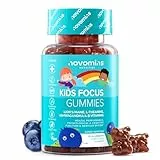 Focus Gummies für Kinder - 30 Gummies - mit Löwenmähne, Ashwagandha, L Theanin, Taurin, Jod & Vitamin B12 - für Fokus & Konzentration - Gehirnsupplement - Novomins