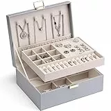 Vlando Schmuckkästchen 2 Ebenen, Schmuckaufbewahrung Box Groß, Schmuckkasten für Damen Mädchen, Abnehmbares Schmucktablett für Ringe, Ohrringe, Halsketten, Geschenk für Frauen