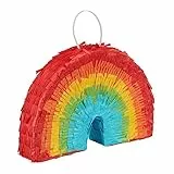 Relaxdays Mini Pinata Regenbogen, befüllbare Piñata, Geburtstag, Partypinata, zum Aufhängen, HBT: 18 x 26 x 5,5 cm, bunt