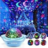 One Fire Sternenhimmel Projektor Kinder, 90 Lichtmodi & 6 Filme Sensorik Spielzeug für Autisten, 2400mAh Akku & 360° Drehung Nachtlicht Kinder, Baby Geschenke für Jungen/Mädchen, Kinderzimmer Deko