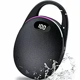 Tragbare Bluetooth Lautsprecher mit Licht,LED Anzeige, Integrierter Karabiner, Pro Sound Musikbox, Kraftvoller Bass,25 Std Akku, RGB Lichter, TWS Kopplung, AUX, TF Karte, Geeignet Outdoor/Party/Reisen