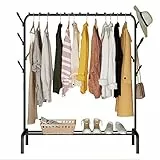 ACCSTORE Trockengestell Metall Kleiderständer Freistehender Kleiderbügel Schlafzimmer Kleiderständer mit unterem Lagerregal für Boxen Schuhe und Seitenhaken，Schwarz