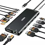 Dockingstation Laptop 2 Monitore, 14 in 1 Docking Station Triple Display, USB C Hub Adapter mit Zwei HDMI, DisplayPort, Ethernet, PD, 10Gbps USB C/A, SD TF Kartensteckplatz, Audio