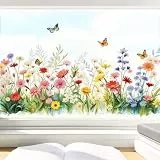 COMOOKA 3 Bögen Fensterbilder Sommer Frühling Blumen 58x30cm Selbstklebend Fenstersticker Fensteraufkleber Doppelseitig Fensterdeko für Wohnzimmer Schlafzimmer Kinderzimmer Wiederverwendbar Bunt (E)