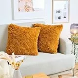 Blumtal 2er Set Kuscheliger Kissenbezug 45x45 cm - Dekokissen aus Kunstfell mit Reißverschluss weiche Kissenhülle - Flauschiger Bezug für Sofakissen Couchkissen, Oeko-Tex Zertifiziert, Braun